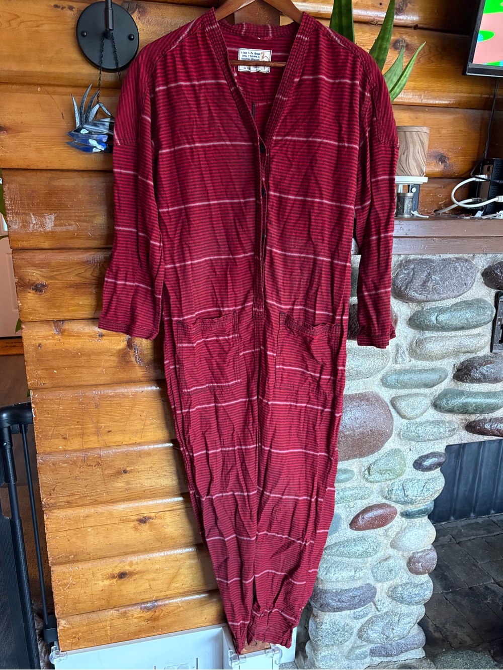 Sandrine Rose x Free People Red Striped Kimono Jumpsuit S Romper